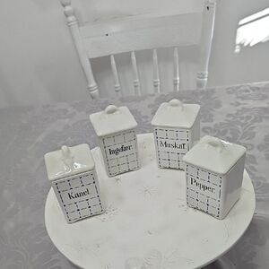 Vintage Norsk Set Of 4 Egersunds Fayancefabrik Ceramic Spice Jars Blue White